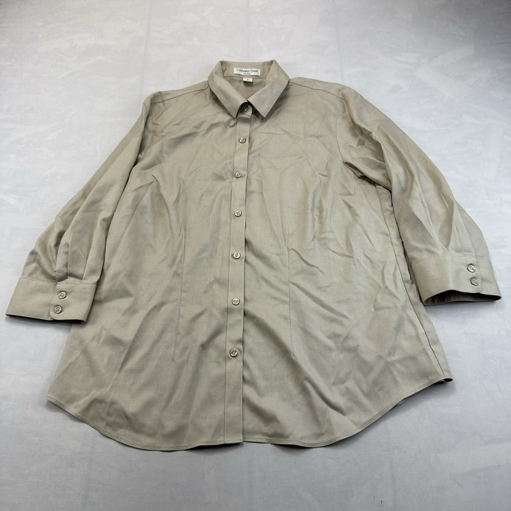 Coldwater Creek Women's XL 16 Beige 100% Cotton Long Sleeve Button Up Shirt